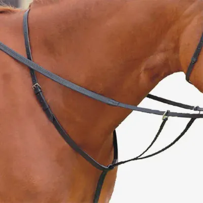 The horse training martingale is a durable leather horse training martingale used during training to help keep the horse's head