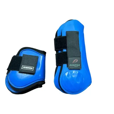 Flexible and shock-absorbing neoprene leg protectors that protect horses' legs from impacts during training.