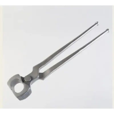 Professional horseshoe pliers for farrier use.