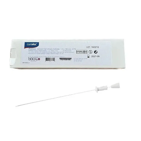 Curavet Sterile Cat Urinary Catheter 1.3x130 mm with Chuck (Pack of 12)